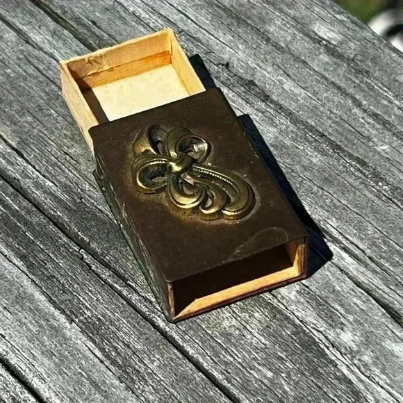 Antique Brass With Intact Wood Interior Matchbox, HTF Collectible - Picture 2 of 4